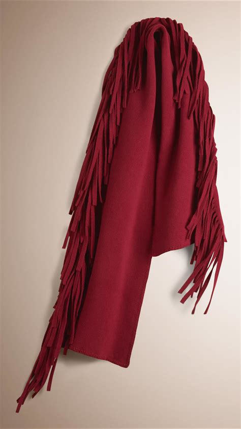 burberry red scarf wool cashmere fringe